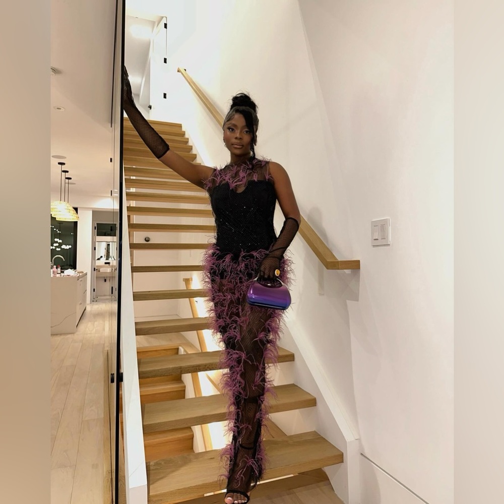 Hand made purple and black dress inspired by the Hanifa Simone corset dress.